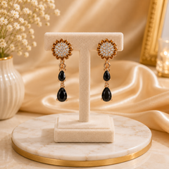 Double Drop Design Earrings – Elegant Statement Jewelry for Women (Black)