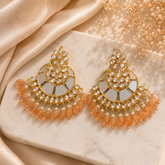 Gold & White Drop Long Earrings – Elegant Statement Style