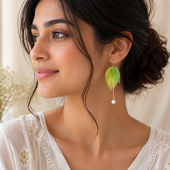 Long Leaf Pearl Earrings – Nature’s Elegance with a Classic Touch
