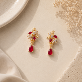 Earring Flower Stones Style Drop (Red)