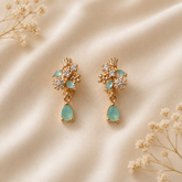 Earring Flower Stones Style Drop (Cyan)