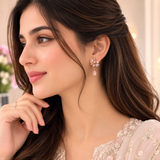 Earring Flower Stones Style Drop (Pink)