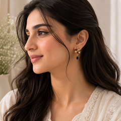 Earring Flower Stones Style Drop (Black)