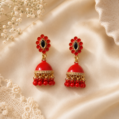 Jhumka Matte with Drop Pearl – Traditional Beauty with a Modern Touch (Orange)