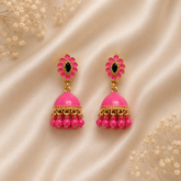 Jhumka Matte with Drop Pearl – Traditional Beauty with a Modern Touch (Dark Pink)