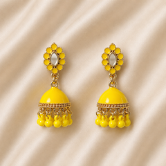 Jhumka Matte with Drop Pearl – Traditional Beauty with a Modern Touch (Yellow)