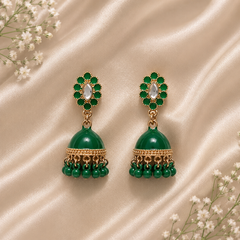 Jhumka Matte with Drop Pearl – Traditional Beauty with a Modern Touch (Green)
