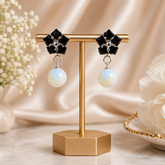 Flower Pearl Drop Earrings – Graceful Bloom with Timeless Elegance Description: (Black)
