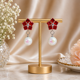 Flower Pearl Drop Earrings – Graceful Bloom with Timeless Elegance Description: (Red)