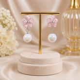 Flower Pearl Drop Earrings – Graceful Bloom with Timeless Elegance Description: (Pink)