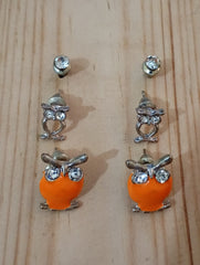 Owl Design 3 Hoops Tops Earrings – Playful & Trendy in Orange