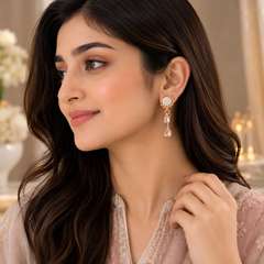 Double Drop Design Earrings – Elegant Statement Jewelry for Women (Brown)