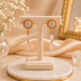 Double Drop Design Earrings – Elegant Statement Jewelry for Women (Pink)