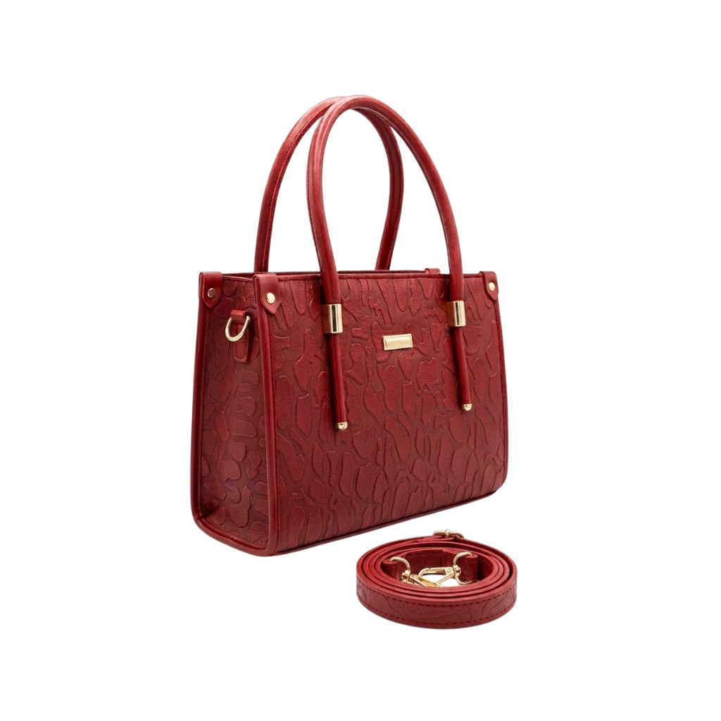 Crimson Emboss Luxe Tote – Where Texture Meets Timeless Elegance