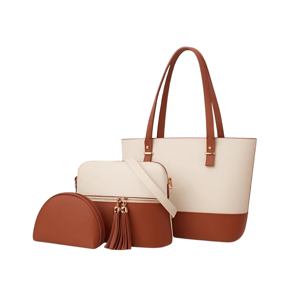 Caramel Charm – Off-White &amp; Brown 3-Piece Luxe Set