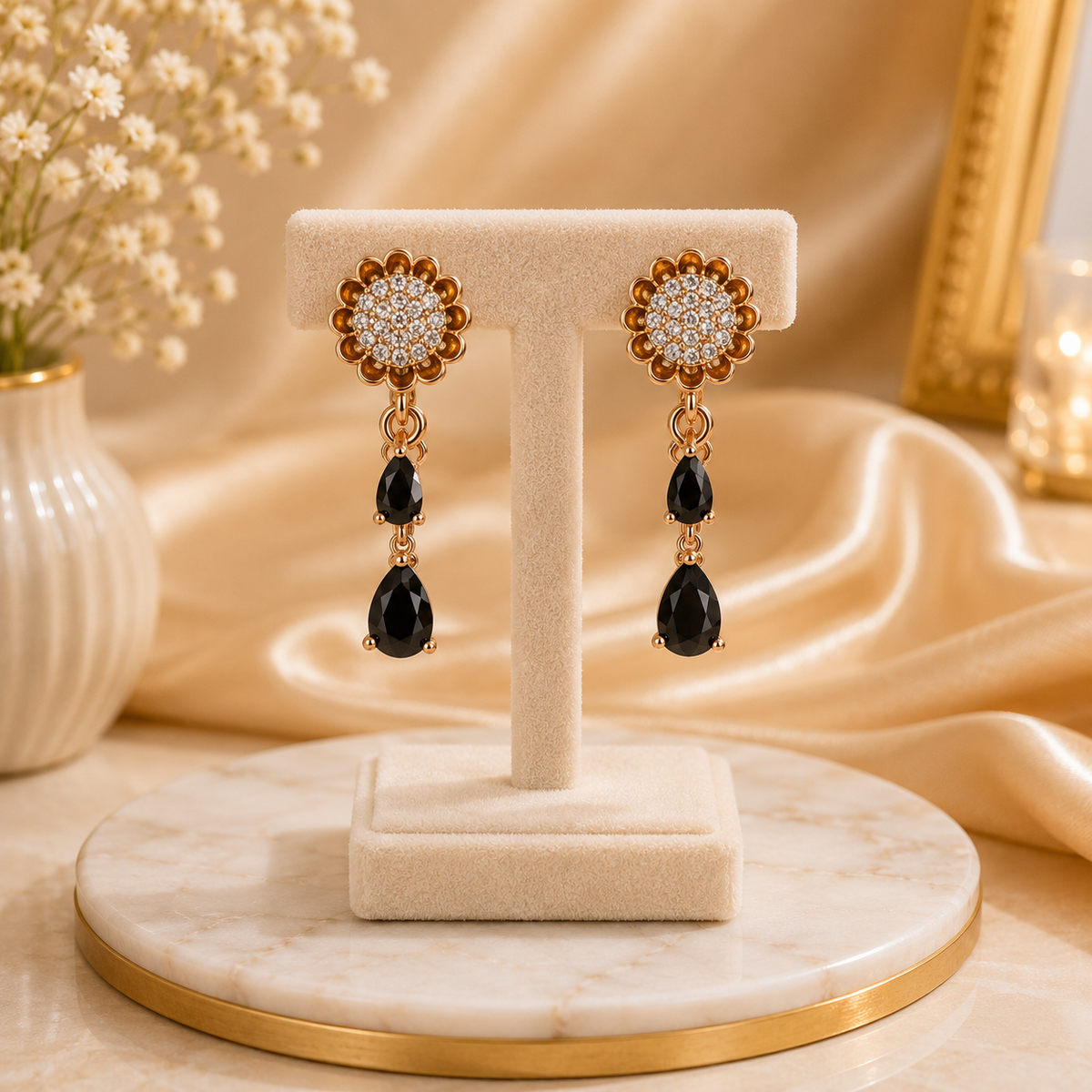 Double Drop Design Earrings – Elegant Statement Jewelry for Women (Black)