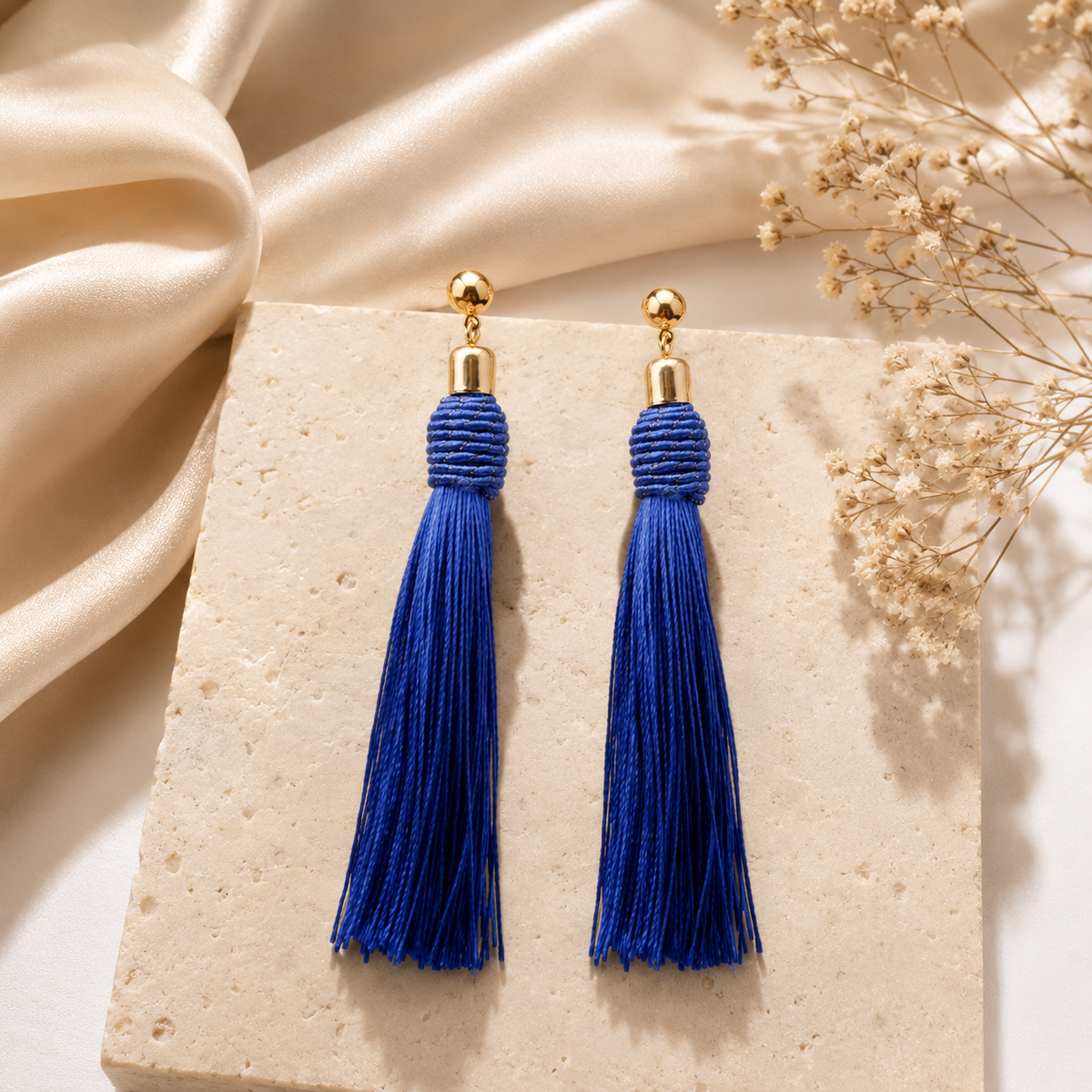 Long Earrings with Royal Blue Stone – Elegant & Regal
