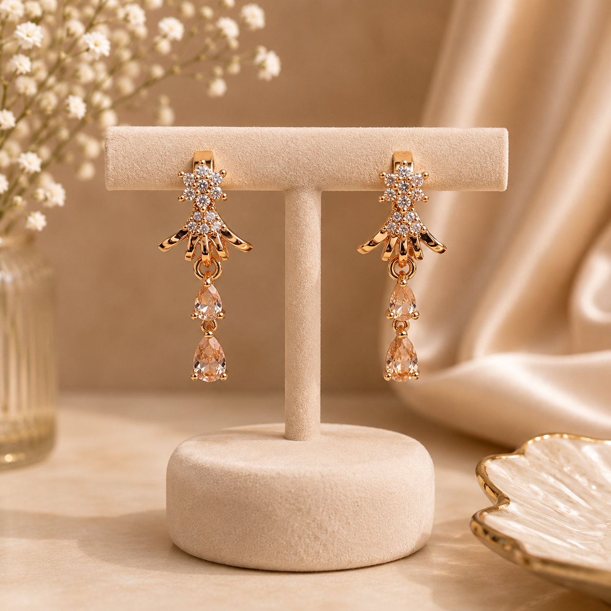 Drop Design Earrings – Elegant Flow with Every Move (Brown)