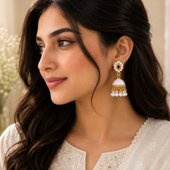 Jhumka Matte with Drop Pearl – Traditional Beauty with a Modern Touch (White)