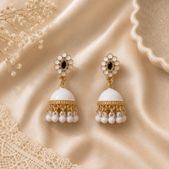 Jhumka Matte with Drop Pearl – Traditional Beauty with a Modern Touch (White)