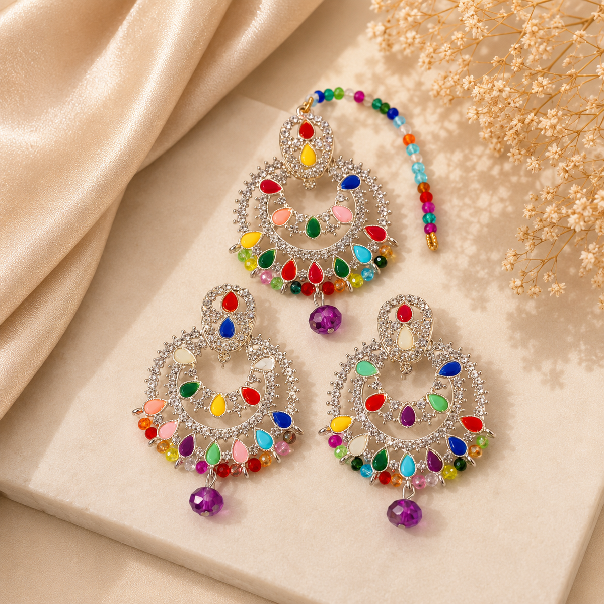 Multicolor Drop Long Earrings – Vibrant & Stylish Statement