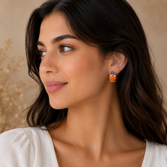 Owl Design 3 Hoops Tops Earrings – Playful & Trendy in Orange