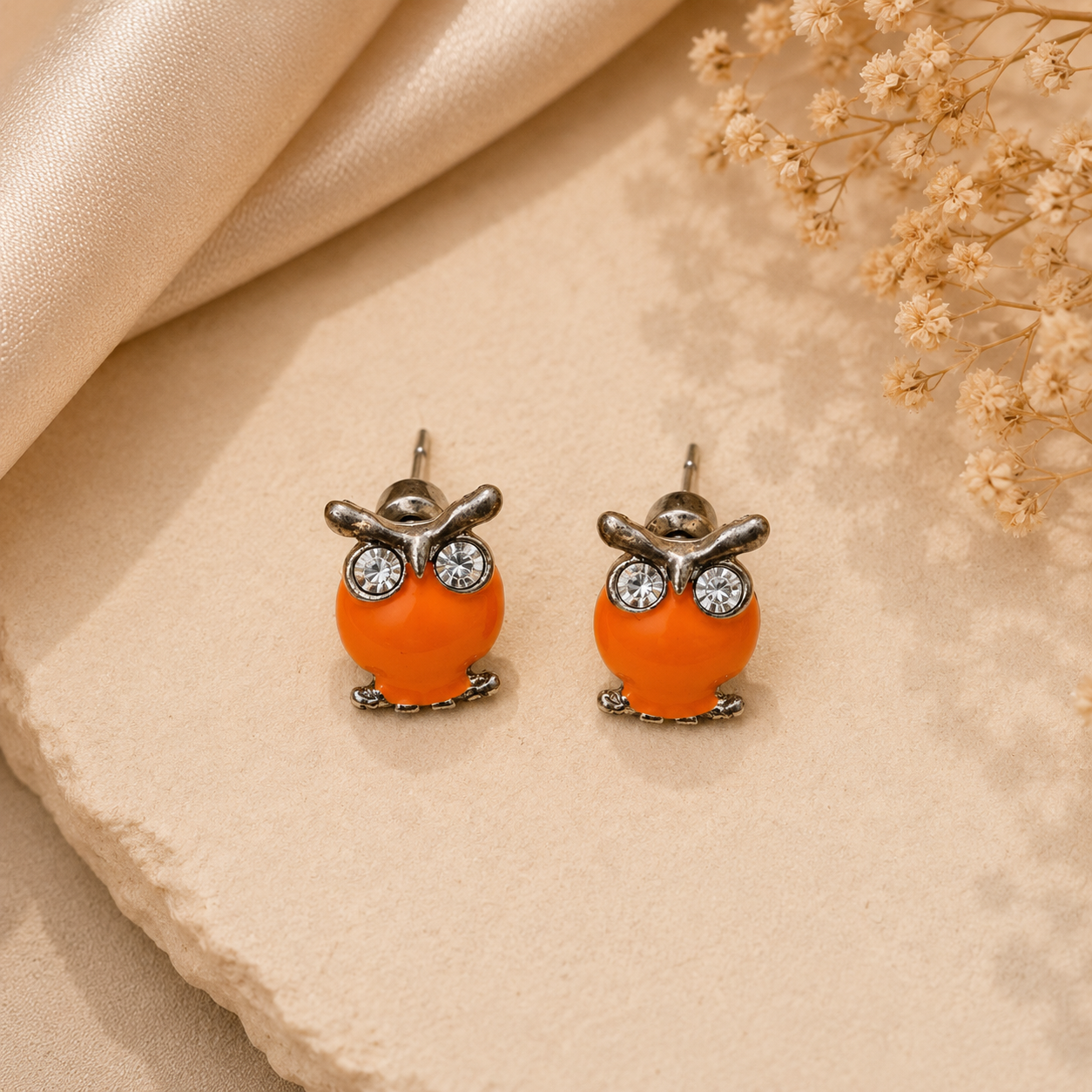 Owl Design 3 Hoops Tops Earrings – Playful & Trendy in Orange