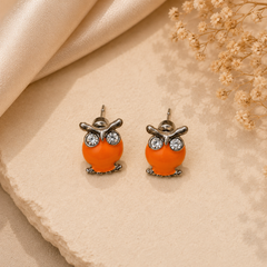 Owl Design 3 Hoops Tops Earrings – Playful & Trendy in Orange