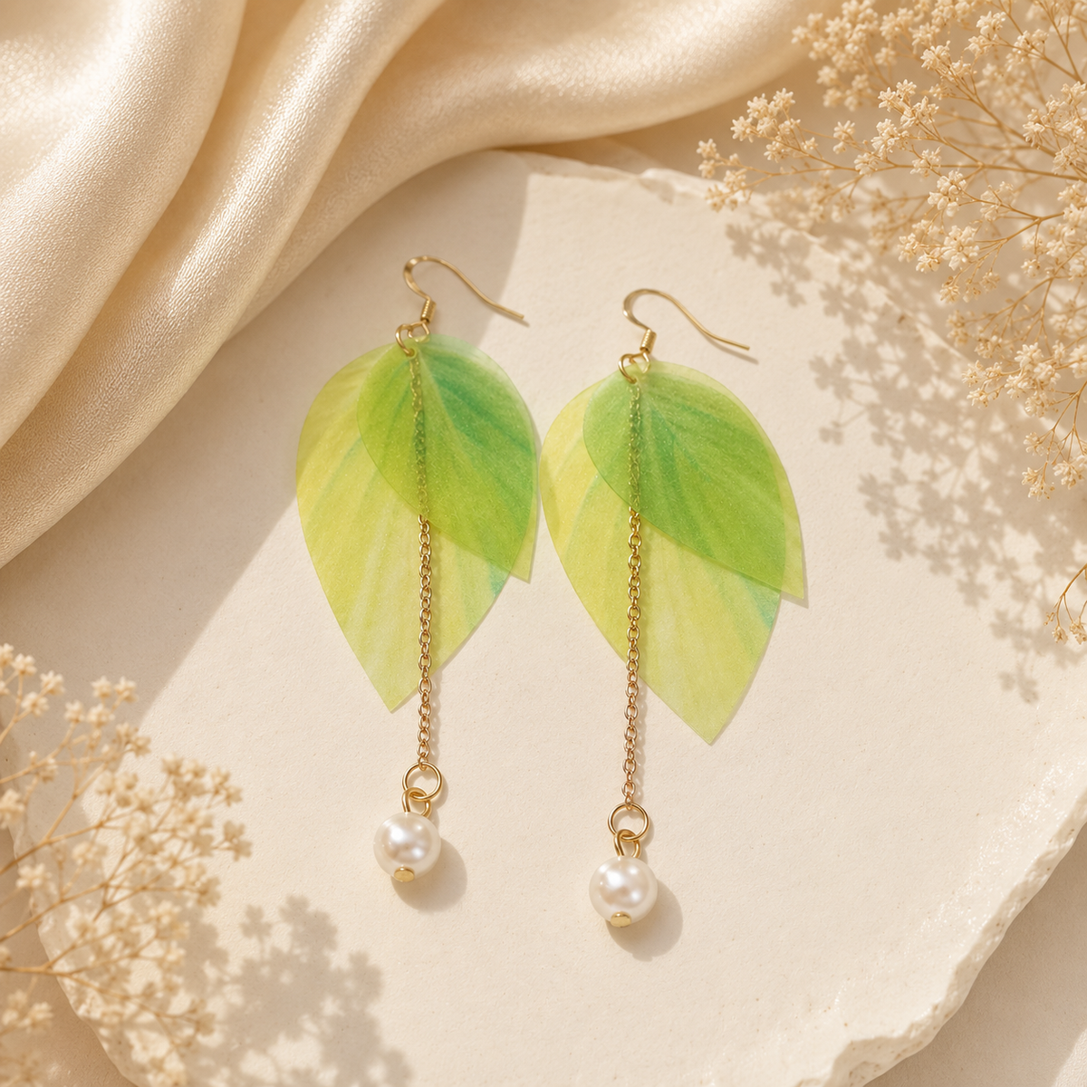 Long Leaf Pearl Earrings – Nature’s Elegance with a Classic Touch