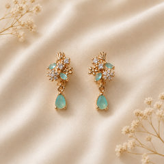Earring Flower Stones Style Drop (Cyan)