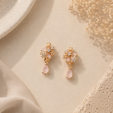 Earring Flower Stones Style Drop (Pink)