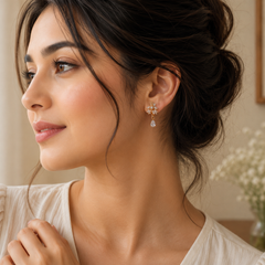 Leaf White Stones Drop Earrings – Nature’s Elegance with a Sparkle