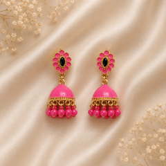 Jhumka Matte with Drop Pearl – Traditional Beauty with a Modern Touch (Dark Pink)