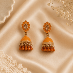 Jhumka Matte with Drop Pearl – Traditional Beauty with a Modern Touch (Brown)
