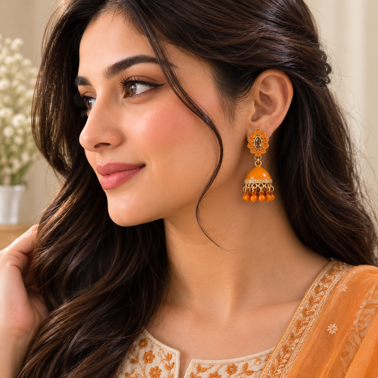 Jhumka Matte with Drop Pearl – Traditional Beauty with a Modern Touch (Brown)