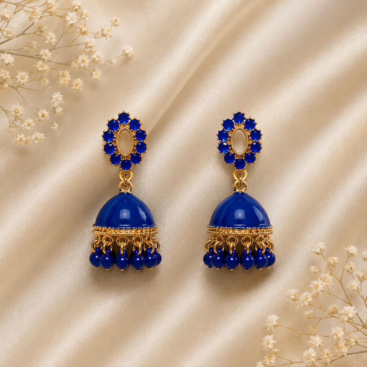 Jhumka Matte with Drop Pearl – Traditional Beauty with a Modern Touch (Blue)
