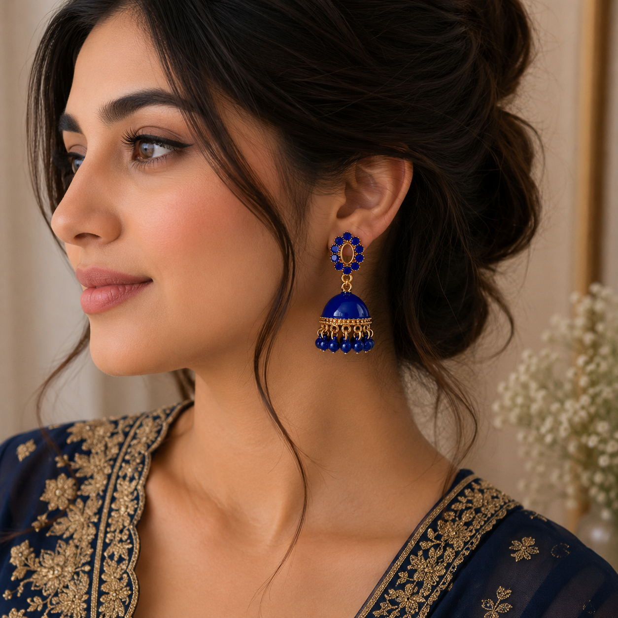 Jhumka Matte with Drop Pearl – Traditional Beauty with a Modern Touch (Blue)