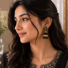 Jhumka Matte with Drop Pearl – Traditional Beauty with a Modern Touch (Black)