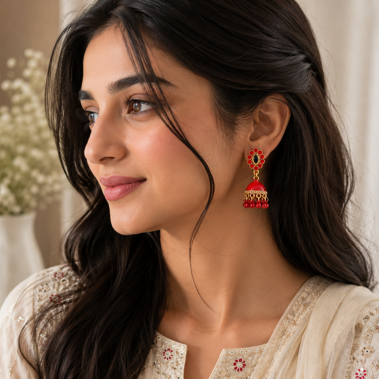 Jhumka Matte with Drop Pearl – Traditional Beauty with a Modern Touch (Orange)
