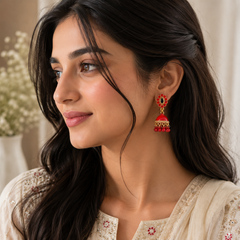 Jhumka Matte with Drop Pearl – Traditional Beauty with a Modern Touch (Orange)