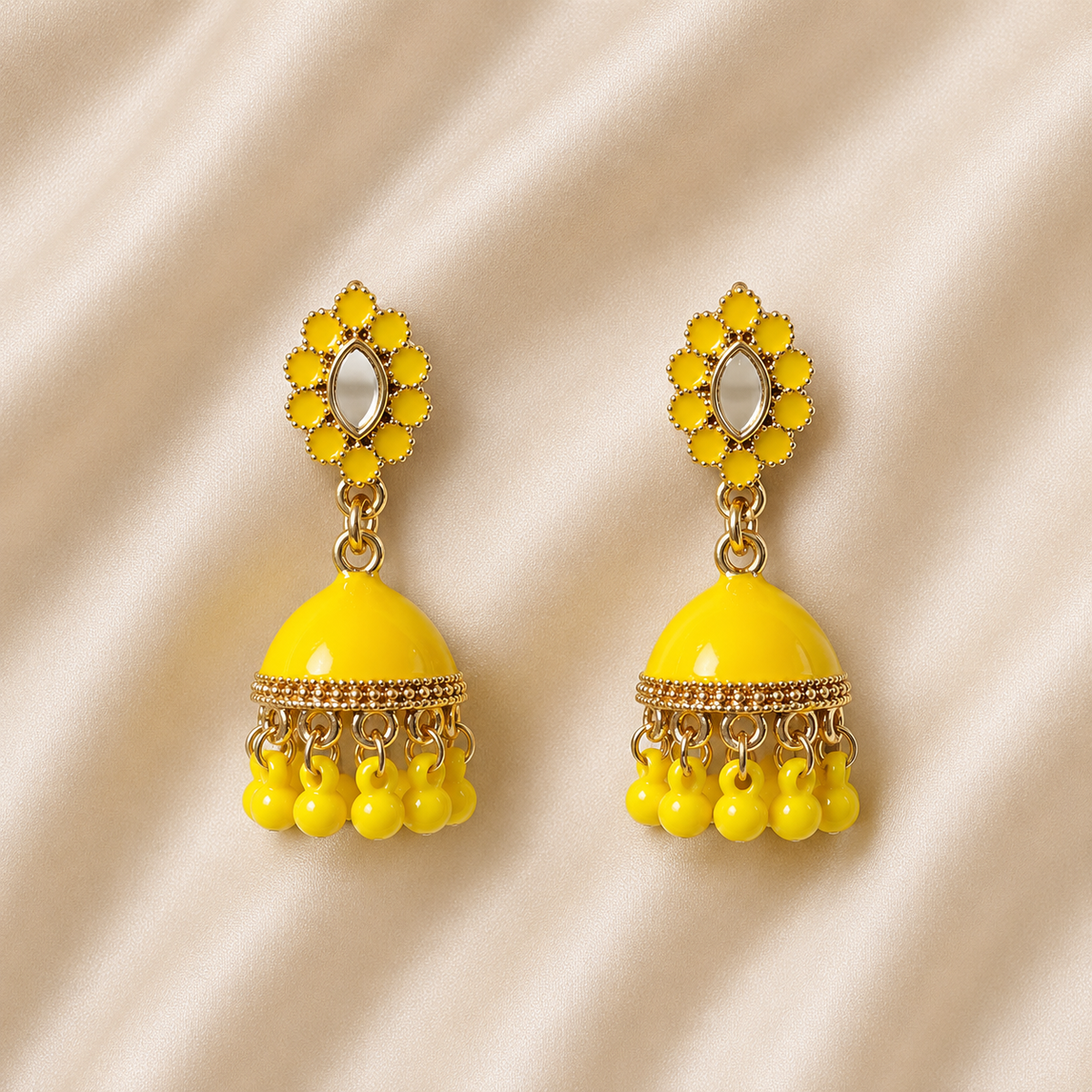 Jhumka Matte with Drop Pearl – Traditional Beauty with a Modern Touch (Yellow)