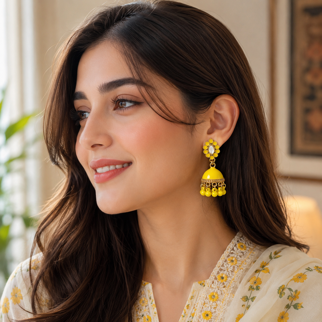 Jhumka Matte with Drop Pearl – Traditional Beauty with a Modern Touch (Yellow)