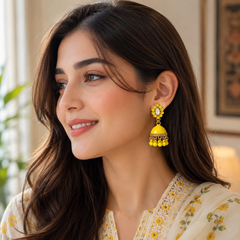 Jhumka Matte with Drop Pearl – Traditional Beauty with a Modern Touch (Yellow)
