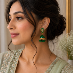 Jhumka Matte with Drop Pearl – Traditional Beauty with a Modern Touch (Green)