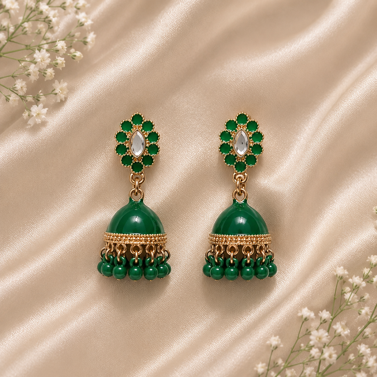 Jhumka Matte with Drop Pearl – Traditional Beauty with a Modern Touch (Green)
