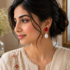 Drop Pearl Earrings – Classic Elegance in Every Drop (Maroon)