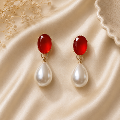 Drop Pearl Earrings – Classic Elegance in Every Drop (Maroon)