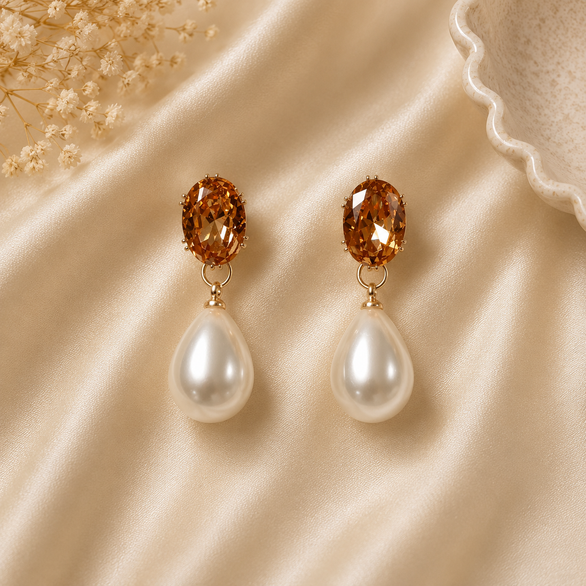 Drop Pearl Earrings – Classic Elegance in Every Drop (Brown)