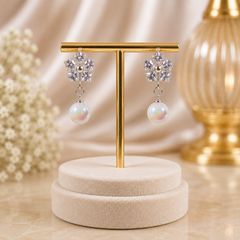 Flower Pearl Drop Earrings – Graceful Bloom with Timeless Elegance  Description:(White)