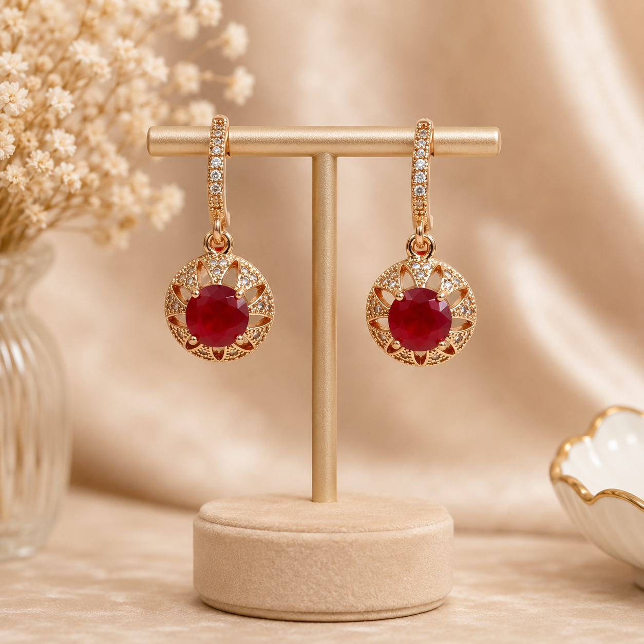 Bali Style Earrings – Classic Hoop Elegance (Red)